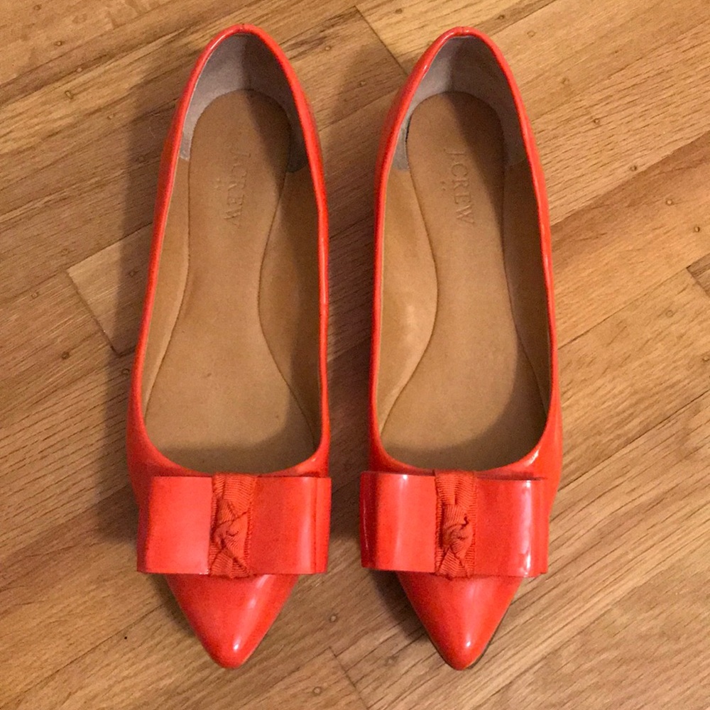 J. Crew Orange Bow Patent Leather Flats